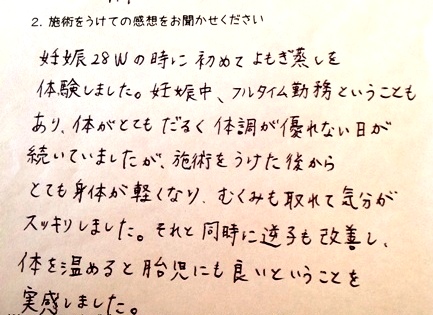 よもぎ蒸しの感想りんごの鍼灸